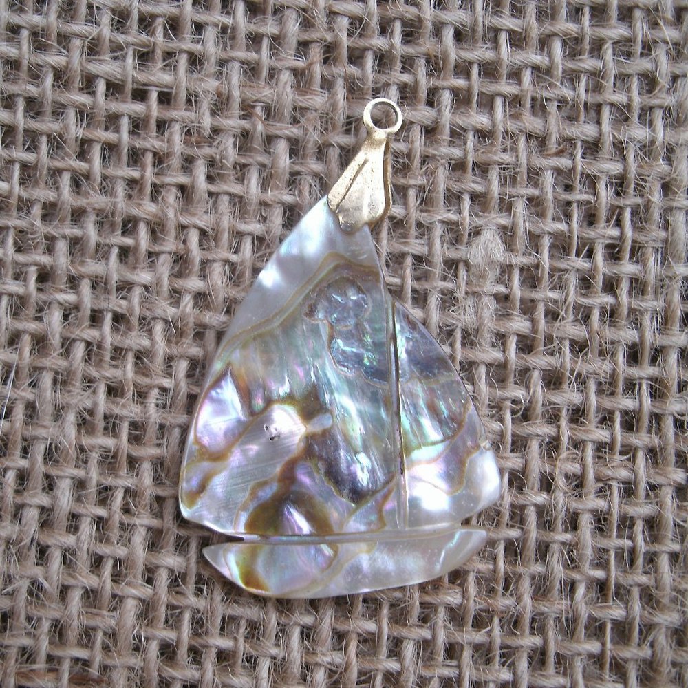Vintage Handmade Abalone Sailboat Pendant